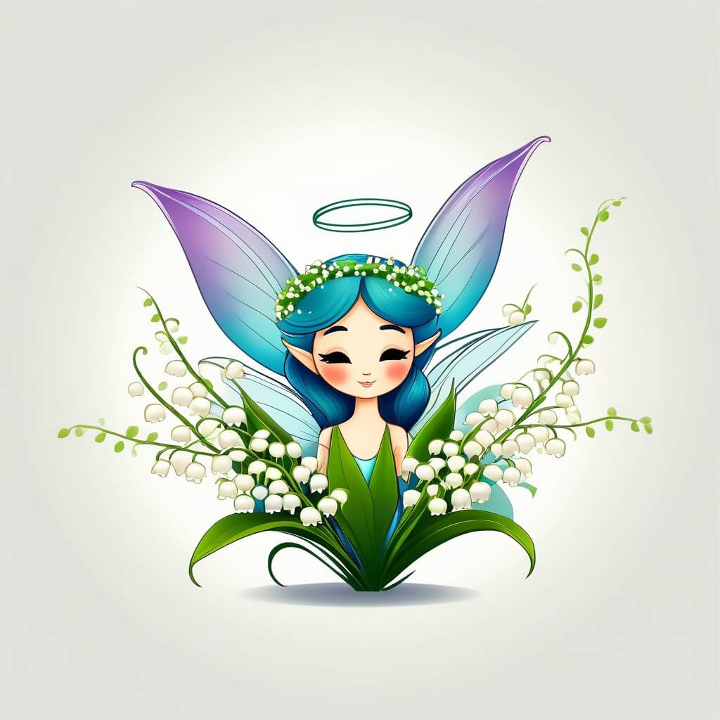 KI-generiertes Erster-Mai-Bild: Kleine geflügelte Fee mit Maiglöckchen – erstellt mit YouCam AI Pro