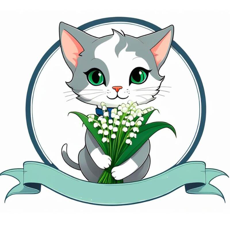 KI-generiertes 1.-Mai-Bild: Kleine Katze mit Maiglöckchen im Vektor-Stil – YouCam AI Pro