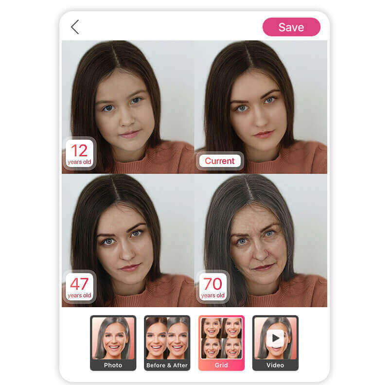 Partagez votre résultat j'ai l'air d'avoir quel âge manière créative à partir de l'application YouCam Makeup