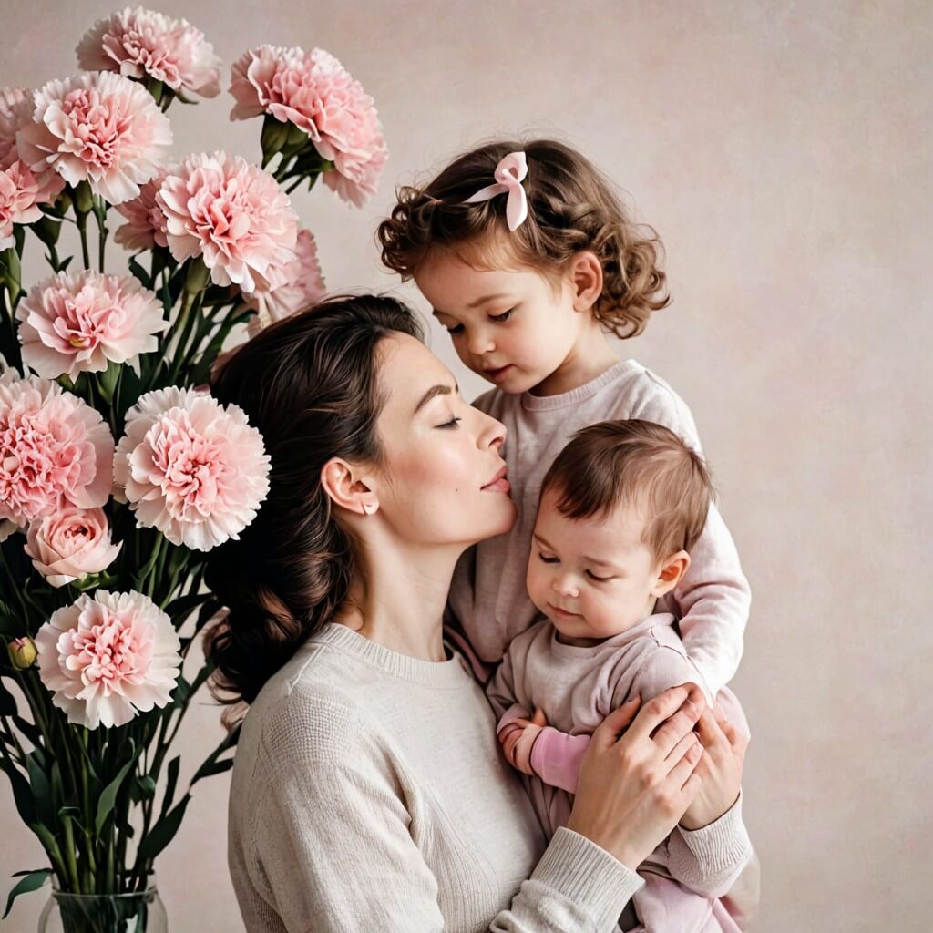 KI-Muttertagsbild: Mutter und Tochter umarmen sich