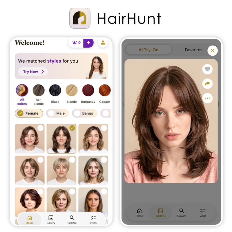 Try on hairstyles instantly with HairHunt hair cutting app.