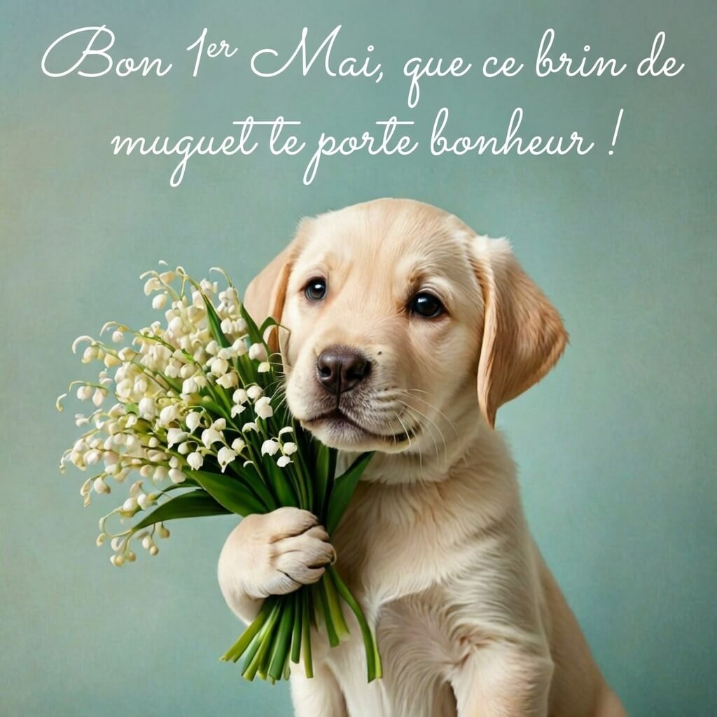 Carte du 1er Mai gratuite : 1er mai muguet carte virtuelle petit chien et muguet