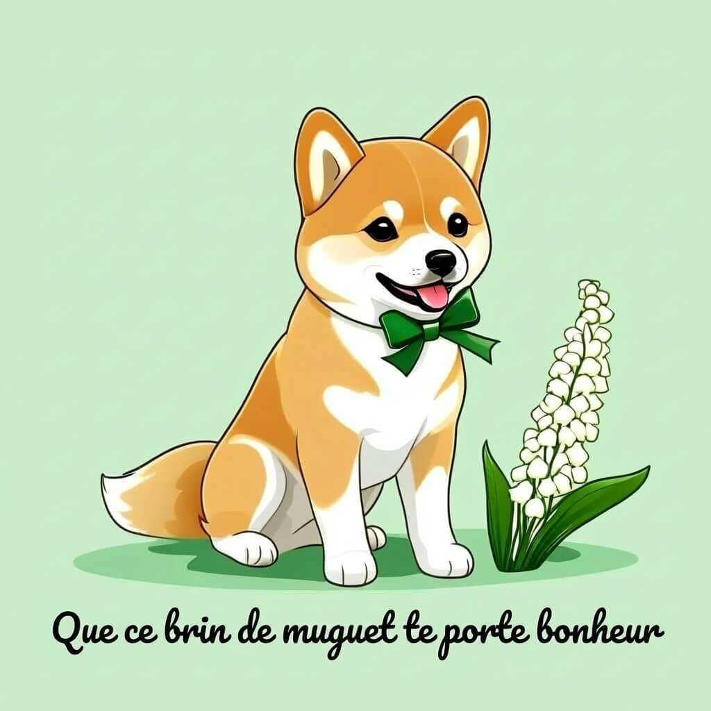 Carte du 1er Mai gratuite : 1er mai muguet carte virtuelle petit chien et muguet
