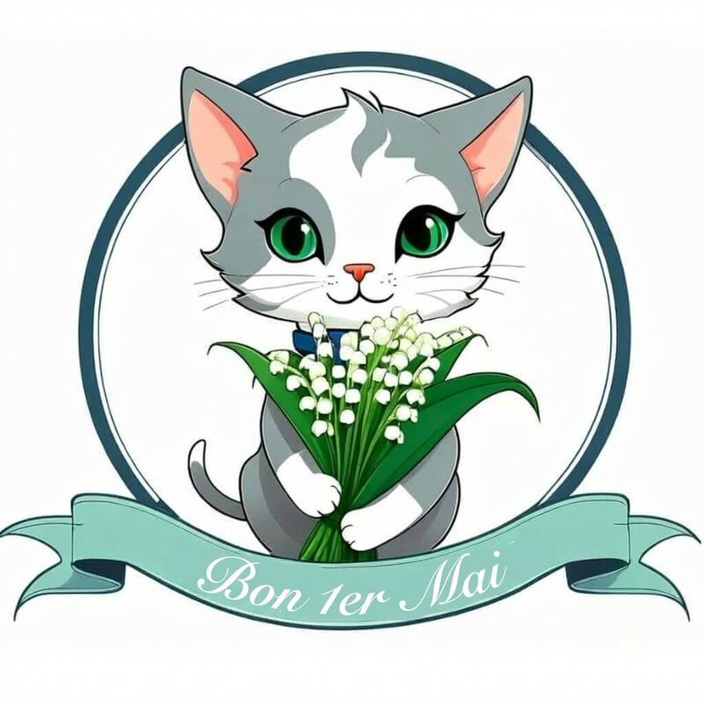 Images et cartes virtuelles muguet 1er mai chat