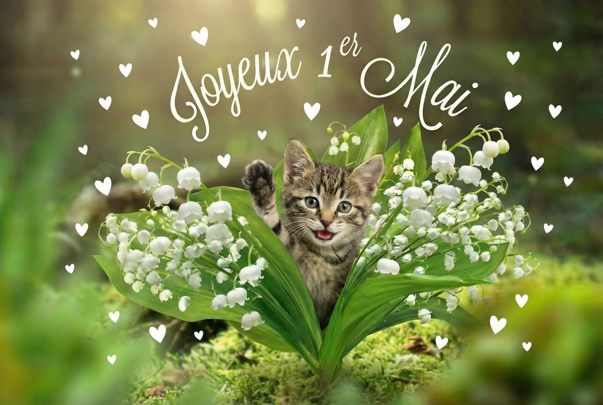Carte virtuelle muguet chat : joyeux 1er Mai