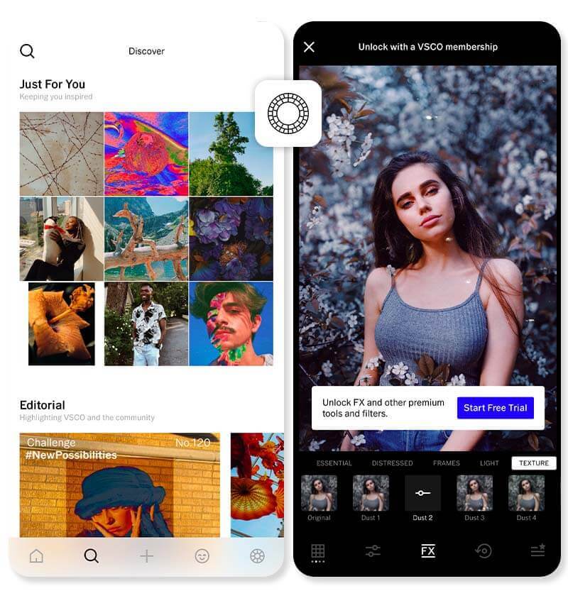VSCO app de edição de imagem com filtros presets gratuitos