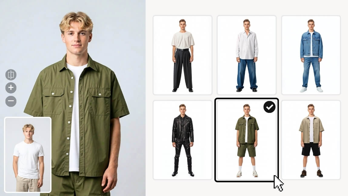 Man using an AI clothes changer online to virtually try on clothes with realistic fabric draping