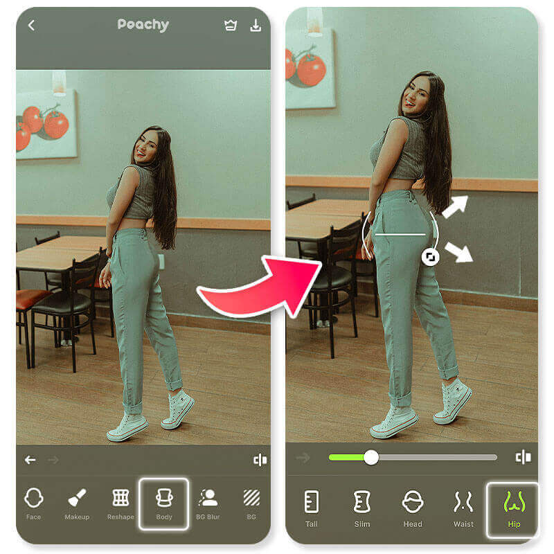 Körper bearbeiten mit der iOS Body App Peachy.