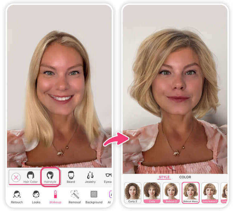 Avant après simulation coiffure virtuelle IA