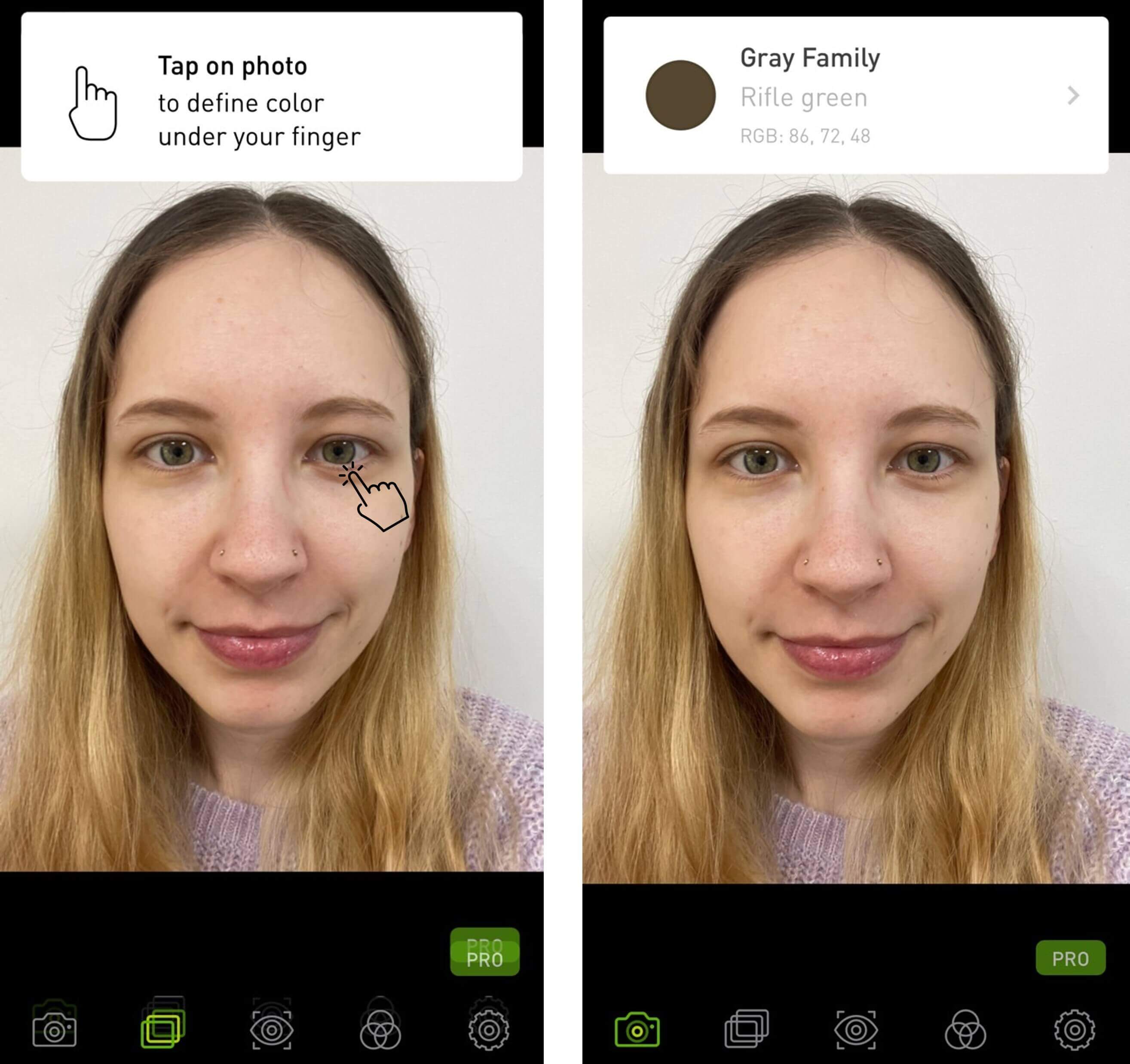 Color Name AR App zeigt Augenfarbe durch direkte Farbauswahl im Bild