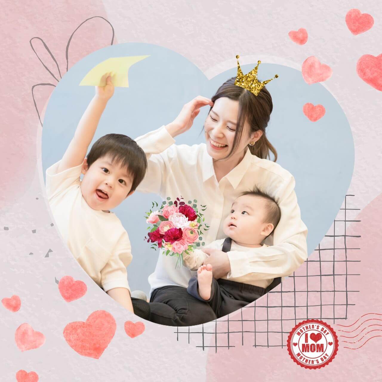 2026 母親節卡片製作：愛心手繪風格電子賀卡範本