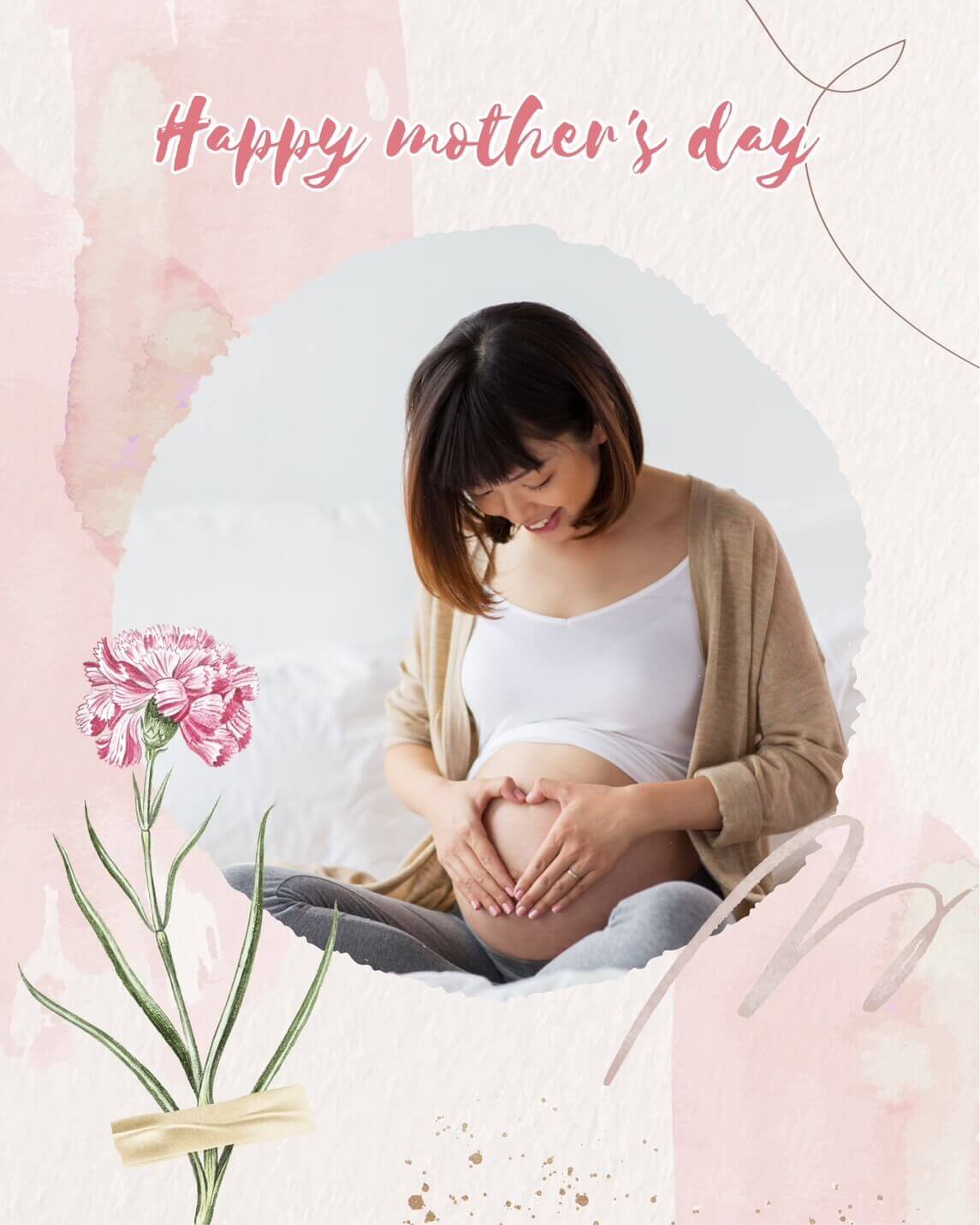 粉嫩水彩康乃馨母親節卡片圖案與素材下載