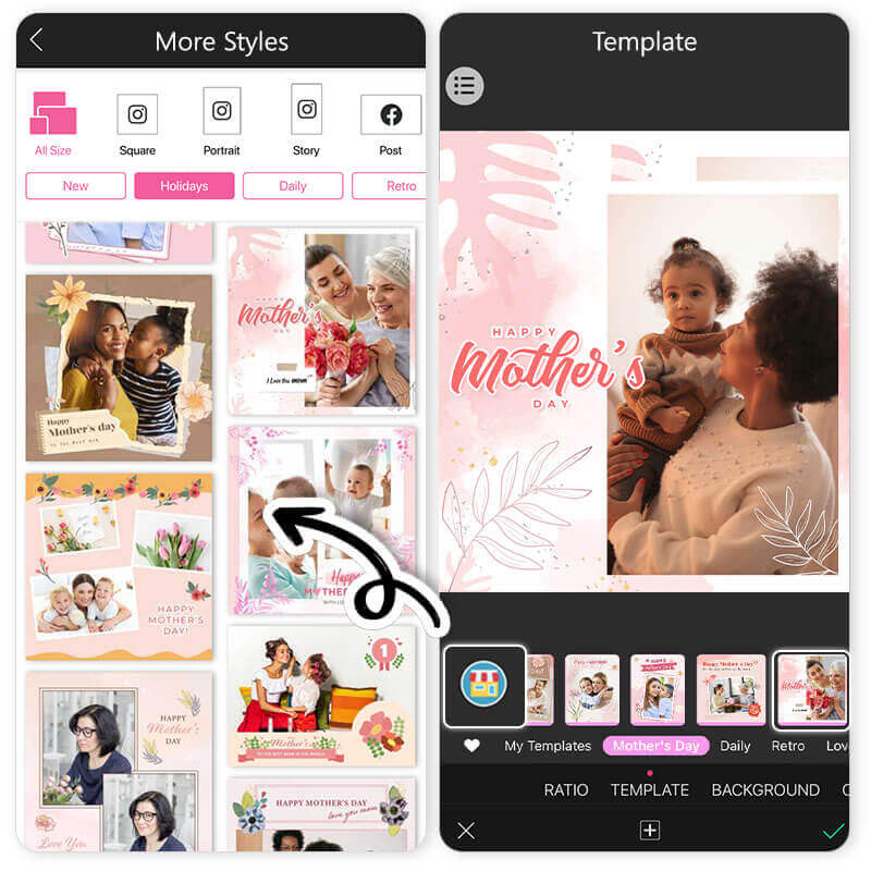Шаблоны фотографий ко Дню матери в YouCam Perfect