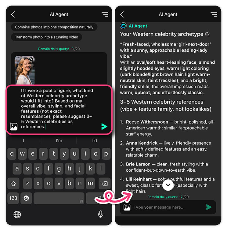 Check Your Celebrity Look Alike Result in YouCam Perfect 