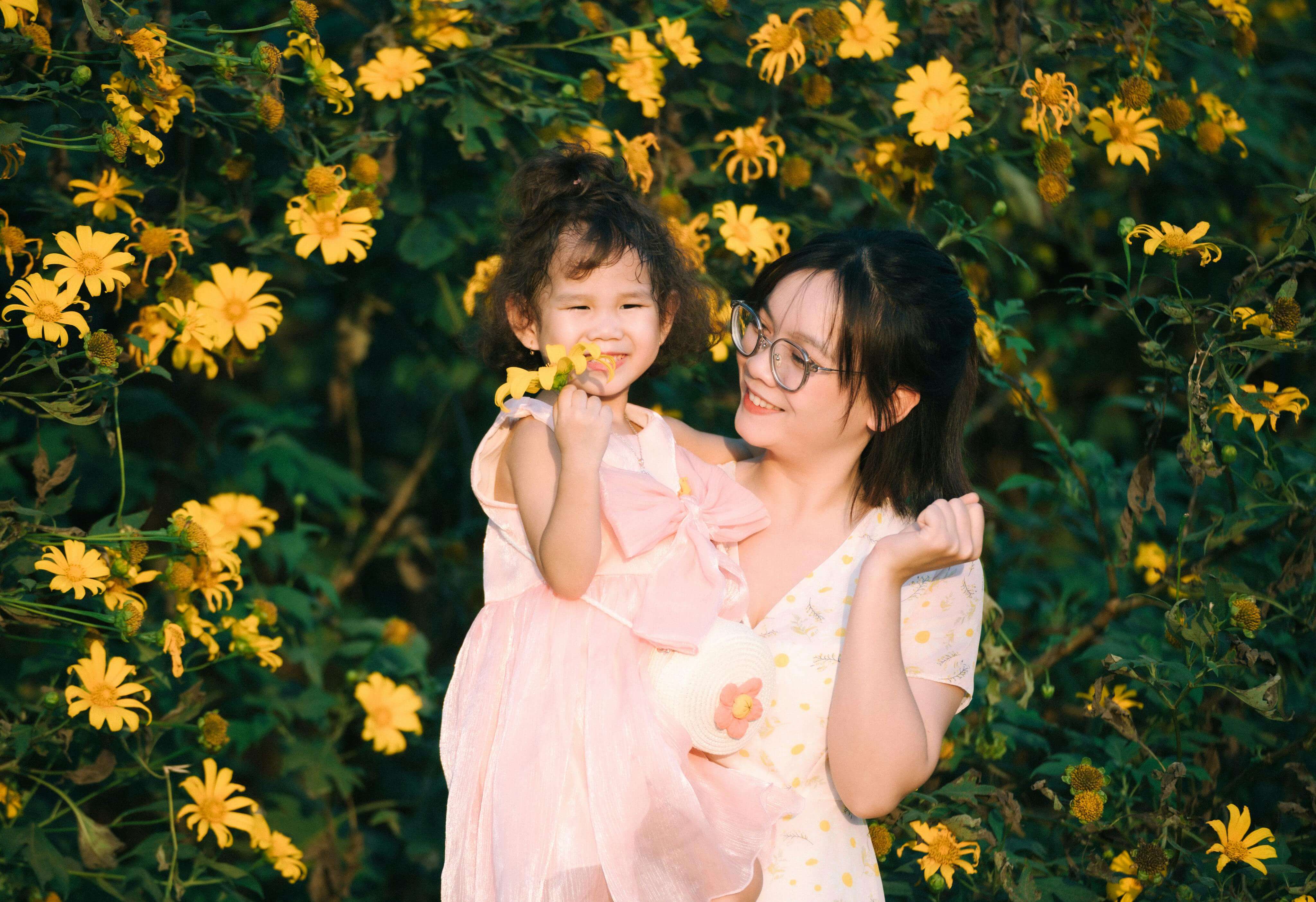Mother-Daughter photo in a garden