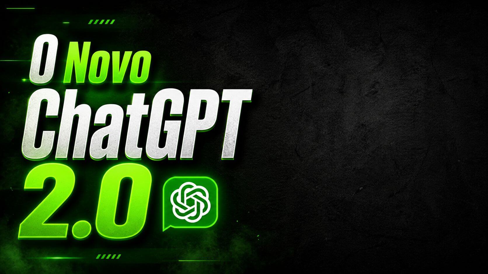 Capa para vídeo do YouTube gerada por IA com fundo escuro texturizado e neon verde.