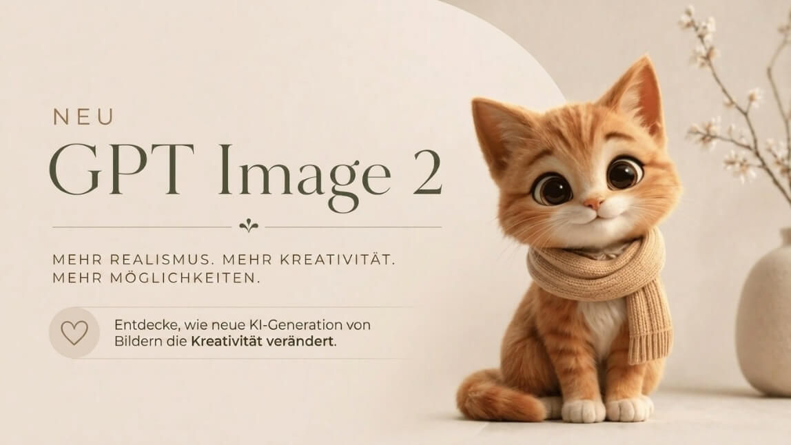 Gatinho 3D realista com cachecol gerado por IA, ilustrando as novidades do GPT Image 2. Aprenda a criar imagens com o ChatGPT e YouCam Online Editor.