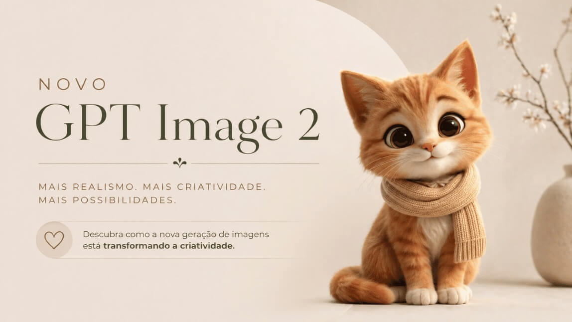 Gatinho 3D realista com cachecol gerado por IA, ilustrando as novidades do GPT Image 2. Aprenda a criar imagens com o ChatGPT e YouCam Online Editor.