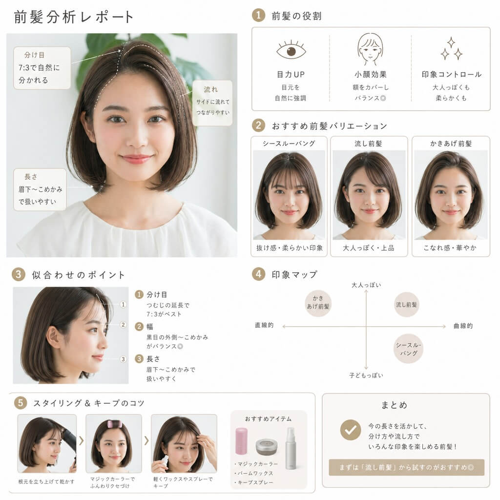 「YouCamメイク」で作成した「前髪診断レポート」