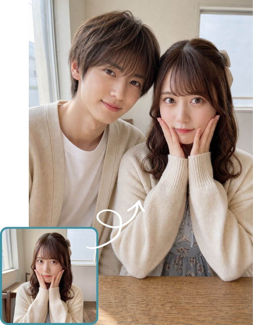 アプリで生成した流行りの「作画が同じカップル」AI画像