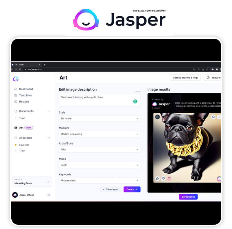 Generate AI images from text using Jasper