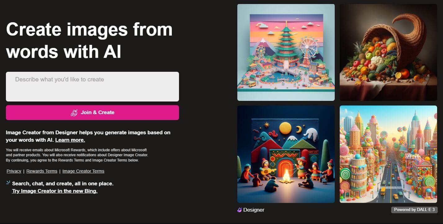Bing AI Image Generator Screenshot
