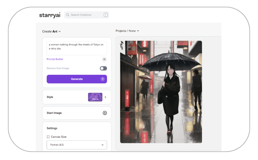 Starry AI: Put in text prompt to generate image