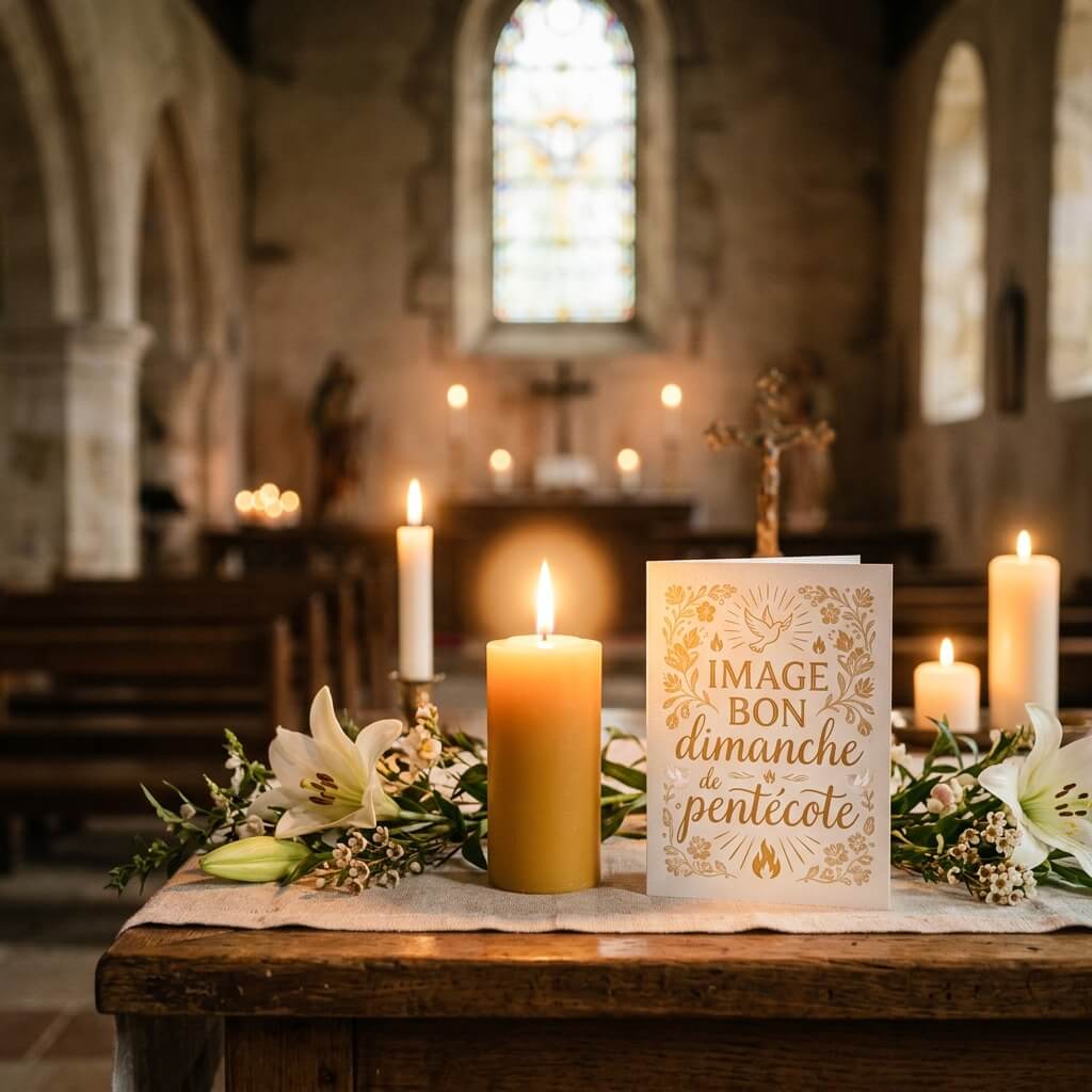 Image bon dimanche de Pentecôte 2026 bougie lumière église