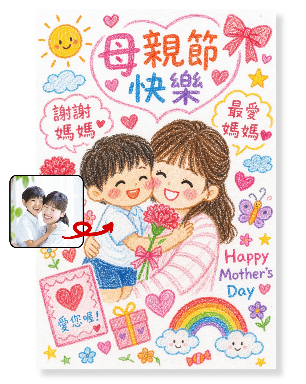 母親節快樂圖｜蠟筆手繪快樂圖