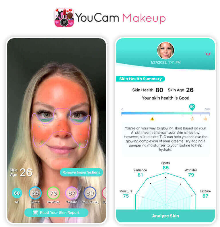 Diagnostic peau visage YouCam Makeup Diagnostic de peau YouCam Makeup