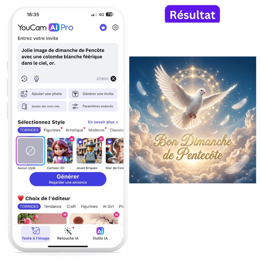 Créer image bon dimanche de Pentecôte