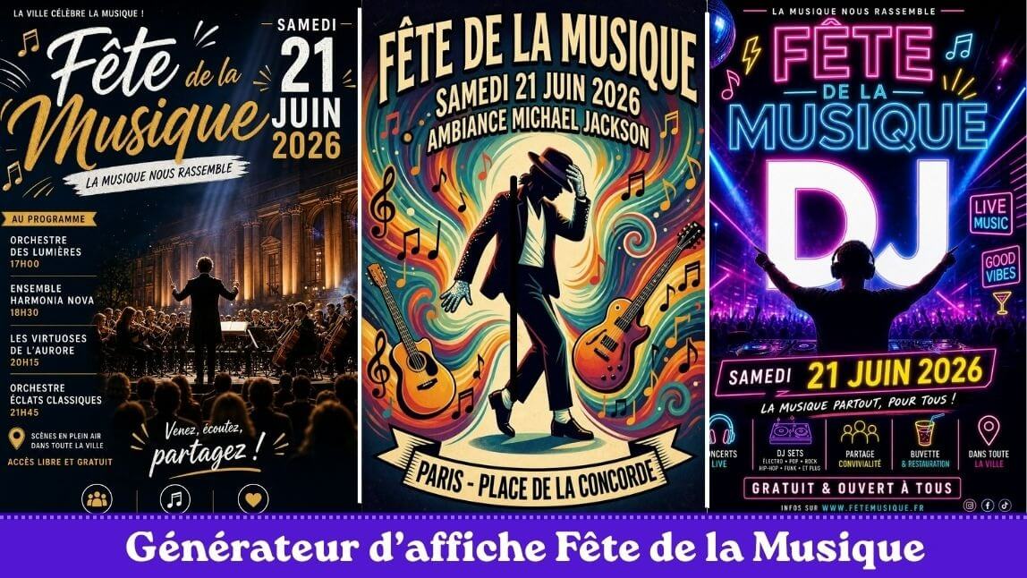 Générateur affiches de Fête de la Musique 2026 en Ligne IA