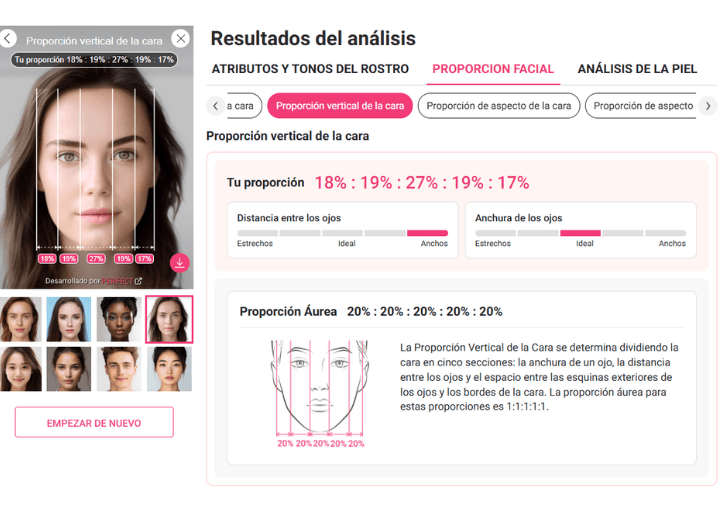 Ejemplo de análisis facial con IA sobre forma del rostro y proporciones Ejemplo de análisis facial con IA sobre forma del rostro y proporciones