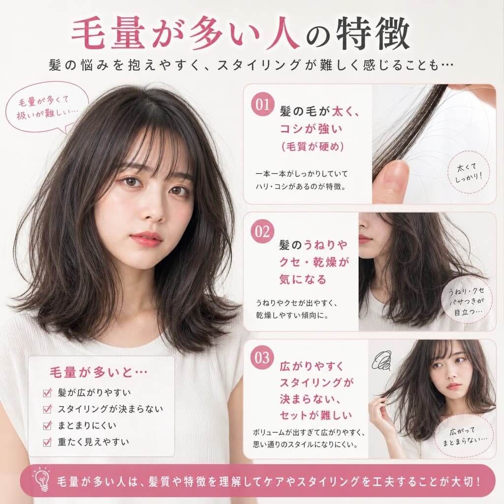 毛量が多い人の特徴をまとめた画像 毛量が多い人の特徴をまとめた画像