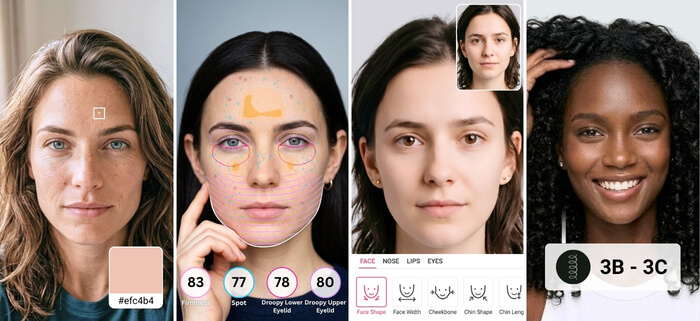AI facial analysis skin tone_skin concerns_face reshape_hair type_detection