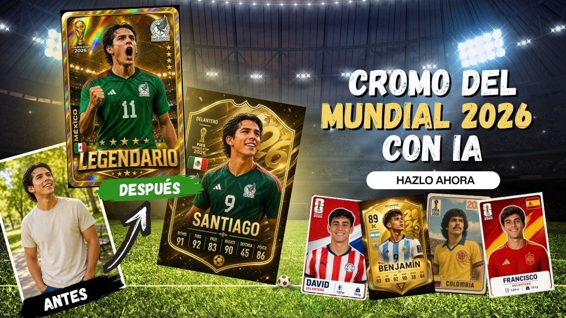Cromo del Mundial 2026 con IA estilo tarjeta coleccionable personalizada