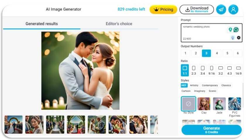 Exemplo de foto de casamento gerada por IA a partir de um comando de texto.