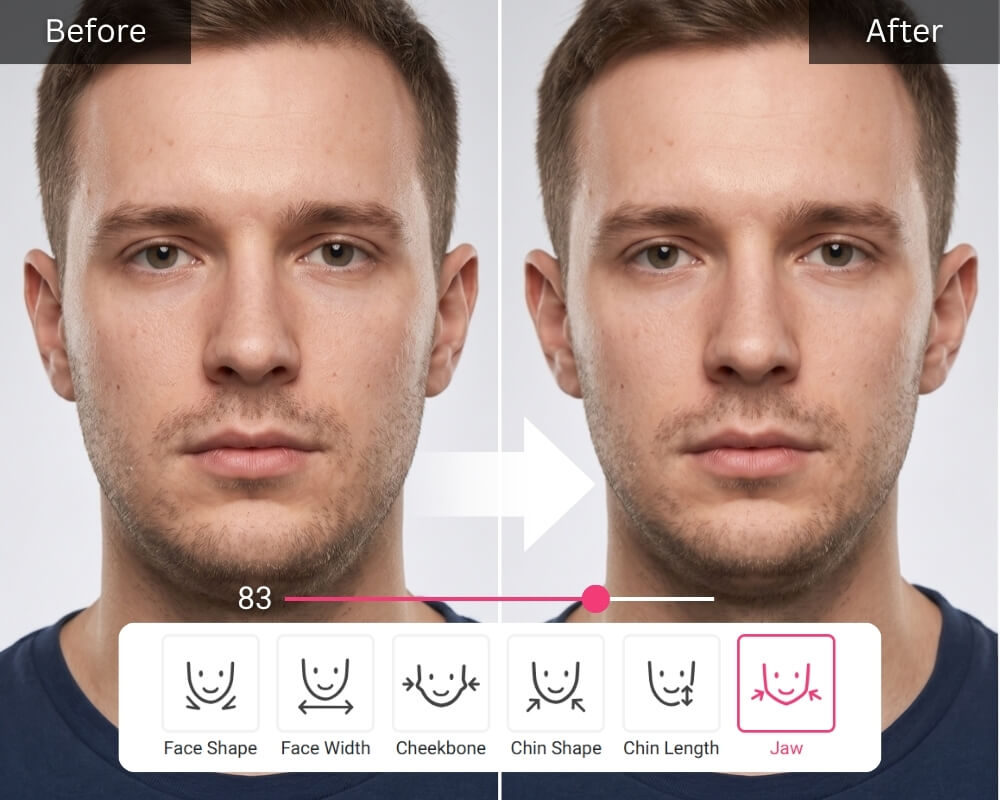 AI reshape tool-simulate a man's jaw line and width