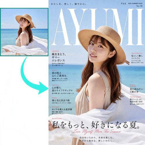 アプリで作成した雑誌の表紙風画像