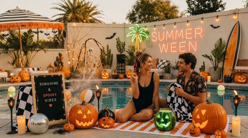 Summerween-Ästhetik: Poolparty im Halloween-Look