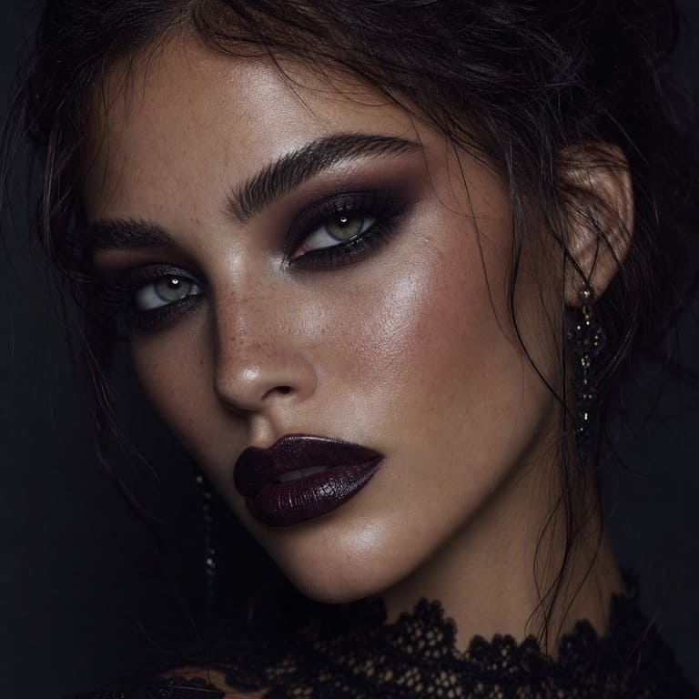 Gothic Glam Make-up mit Smokey Eyes und schwarzem Lippenstift