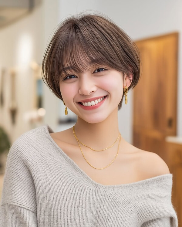丸顔に似合うひし形シルエットのショートボブ 丸顔に似合うひし形シルエットのショートボブ