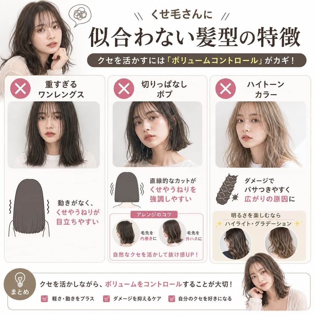 くせ毛さんに似合わない髪型の特徴まとめ くせ毛さんに似合わない髪型の特徴まとめ