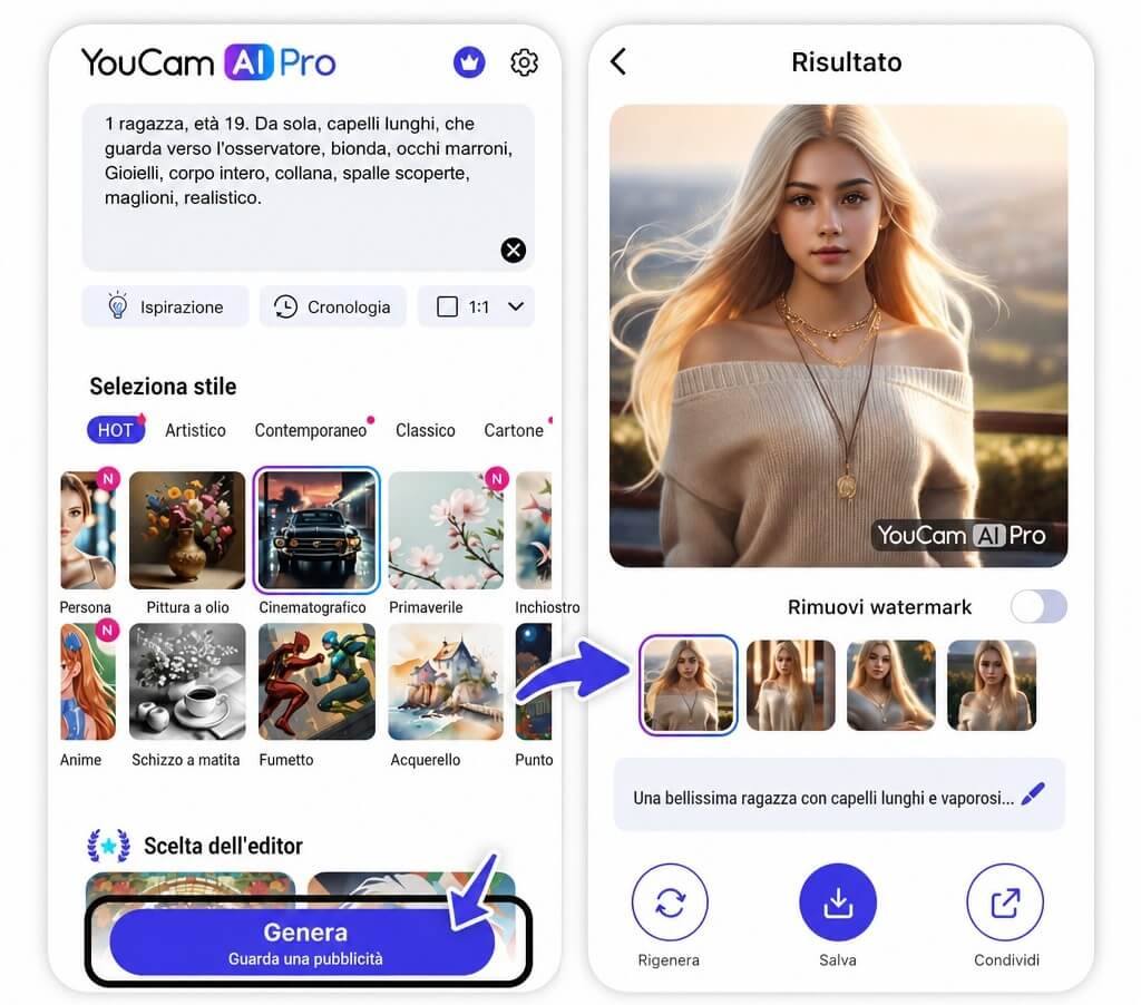 YouCam AI Pro: Miglior Generatore di Immagini AI 