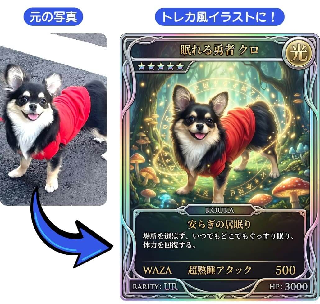 犬の写真をペットトレカ風イラストにしてみた 犬の写真をペットトレカ風イラストにしてみた