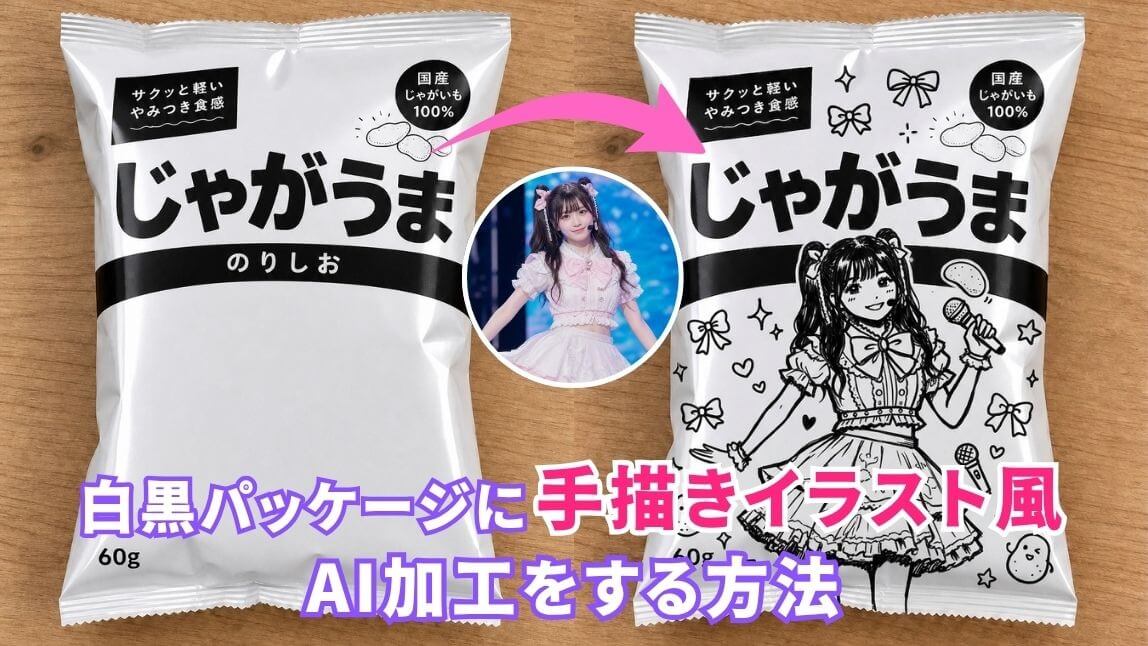 白黒パッケージのイラストAI加工