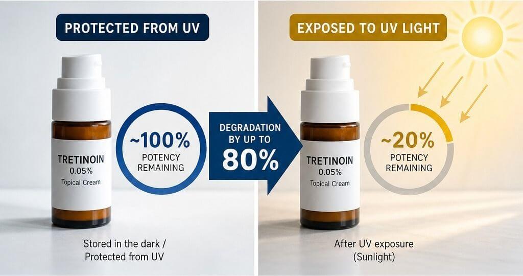 UV Radiation Degrades Residual Retinol Molecules