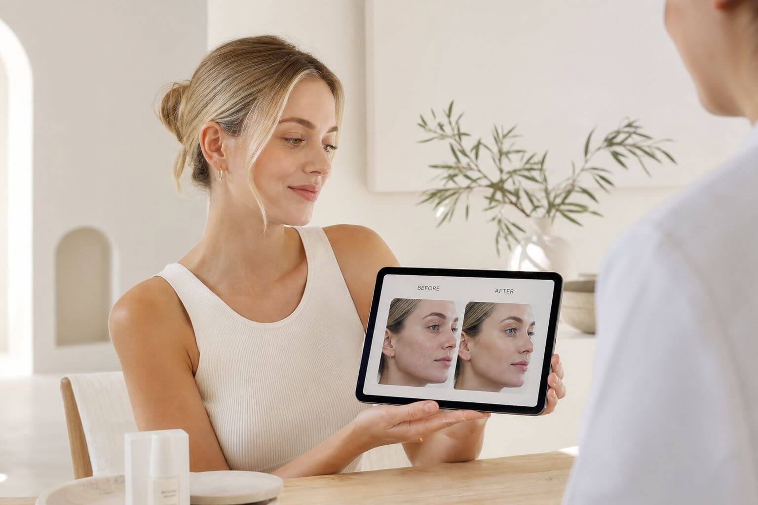 Patients who can see a believable "after" convert into consultations at a noticeably higher rate than those relying on verbal description alone