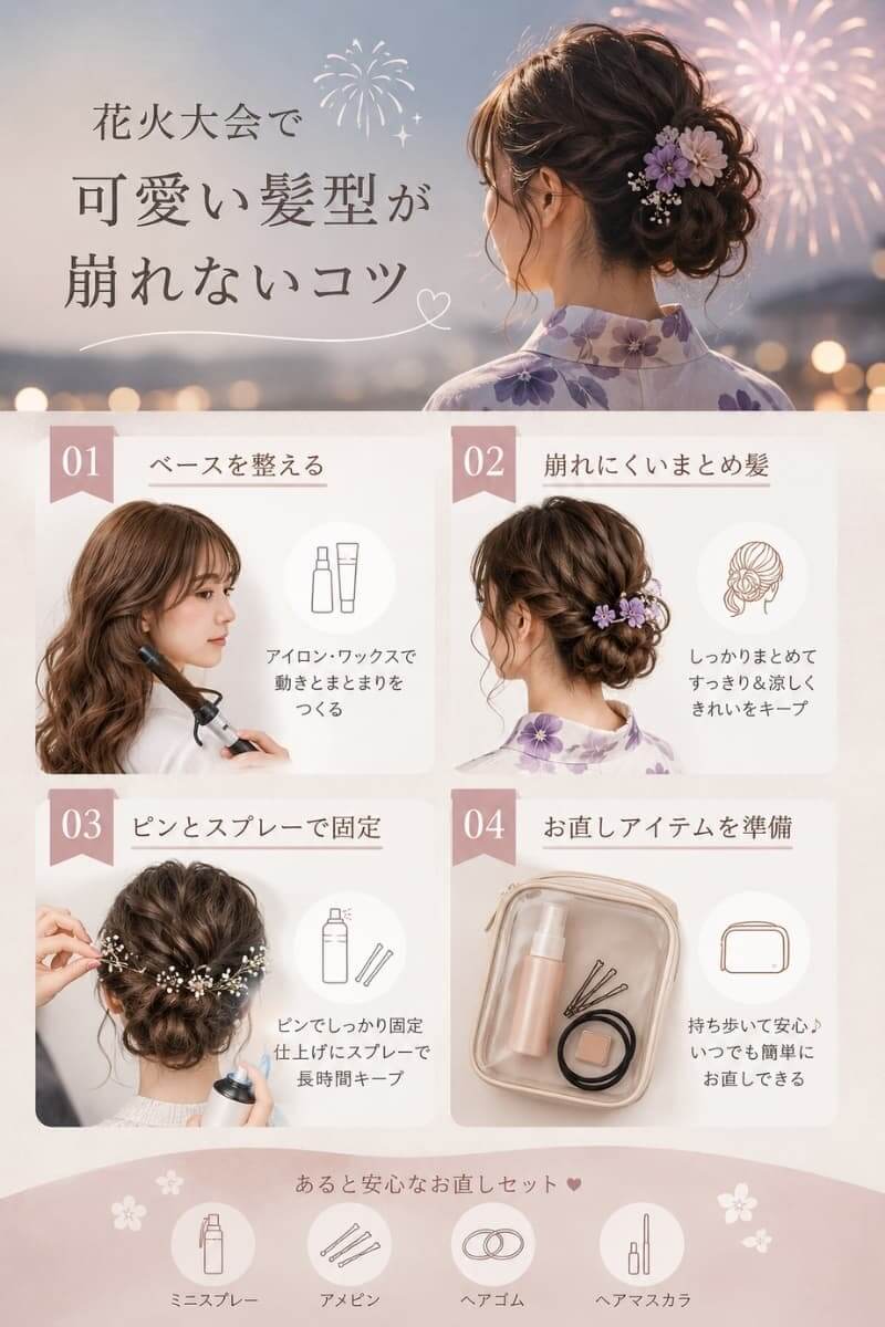 花火大会で可愛い髪型を崩さないコツ 花火大会で可愛い髪型を崩さないコツ