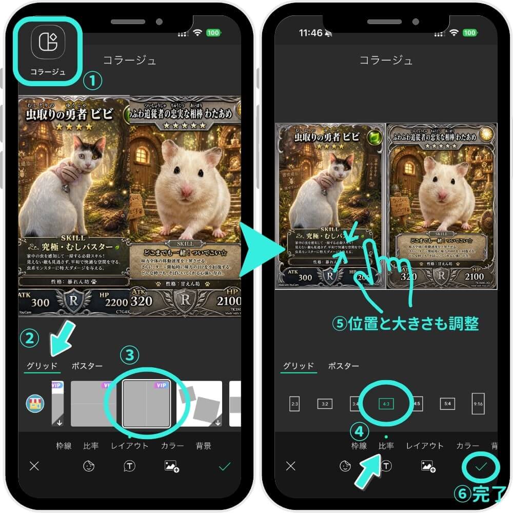 トレカサイズになるようにペットカードをコラージュ トレカサイズになるようにペットカードをコラージュ